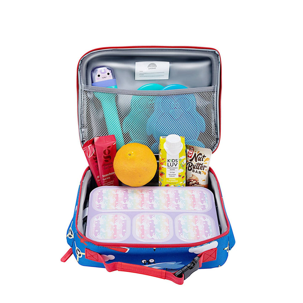 Take flight with the Ellis Lunch Bag in Airplanes! This unique lunch bag features a playful airplane design, perfect for kids or anyone with a sense of adventure. Keep your lunch fresh and cool while showing off your fun personality. Time to soar through your day!