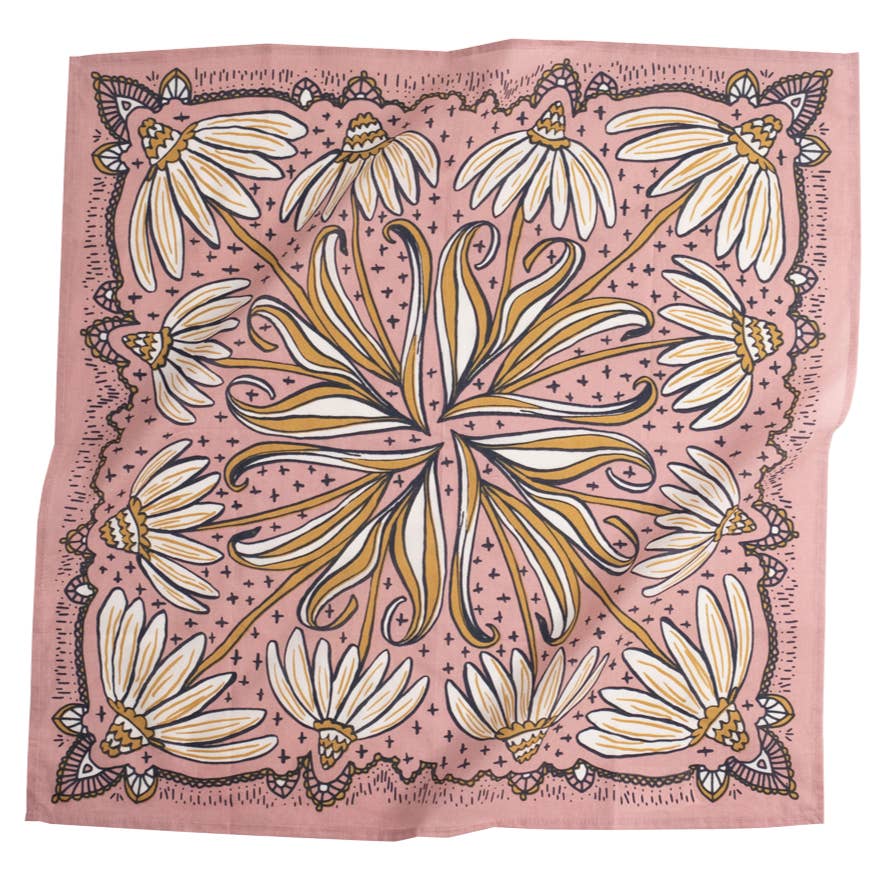 Pink with Blue & Gold flowers handkerchief 