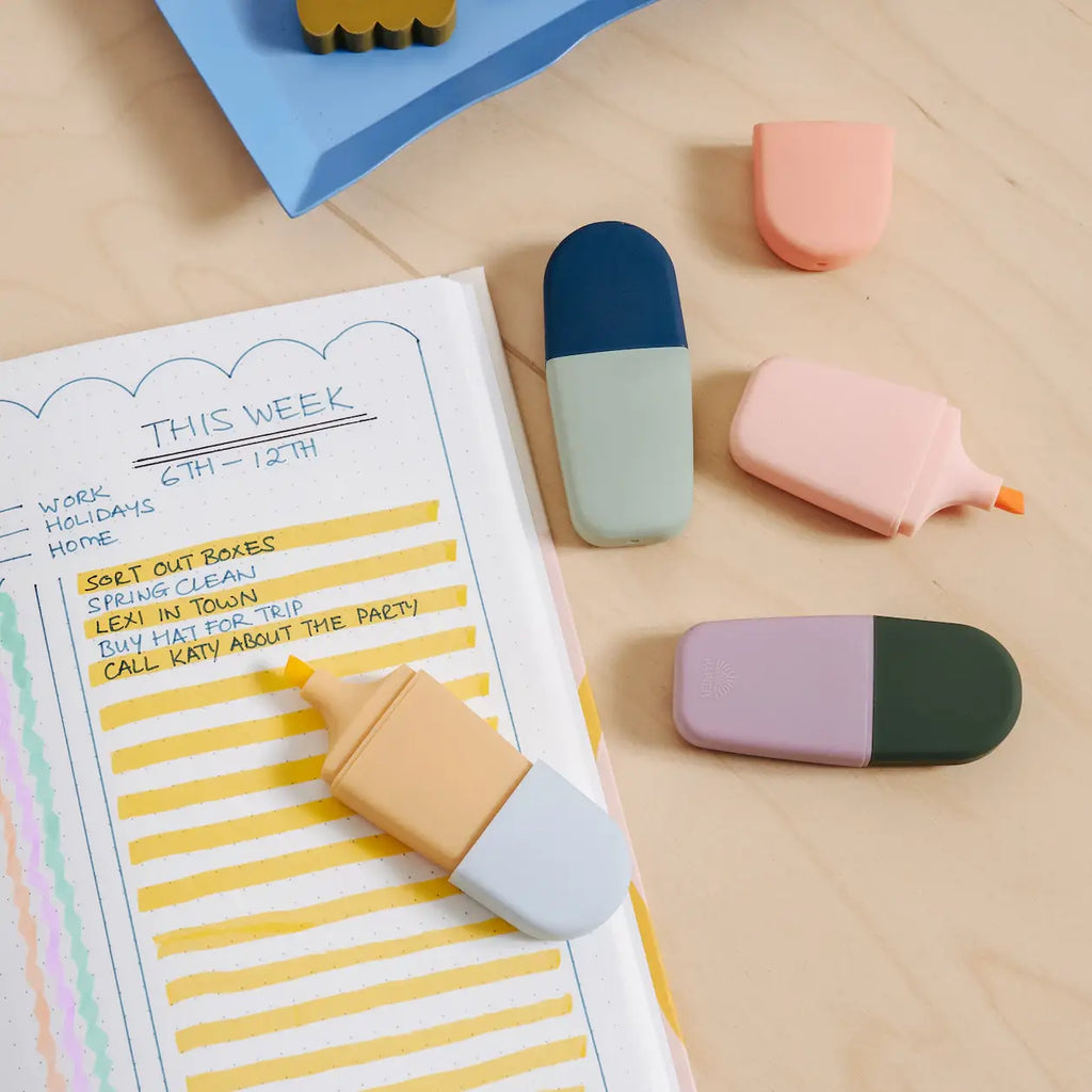 For highlighting your best bits. Papier's Bright Ideas mini highlighters glide smoothly over the words you want to remember. In a set of four happy hues – mint, mustard, lilac and peach – every page will look a little brighter.