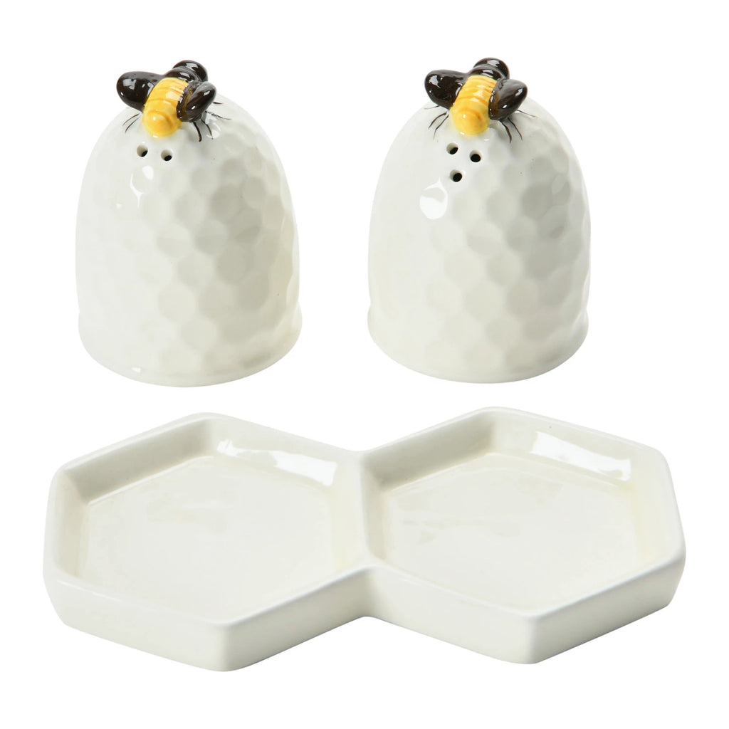 Spice up your meals with these buzz-worthy Bee Salt &amp; Pepper Shakers! These quirky shakers come with their own plate, making them both practical and adorable. Perfect for adding a touch of charm to your dining table. (Bee-lieve us, these are the bees-knees!)