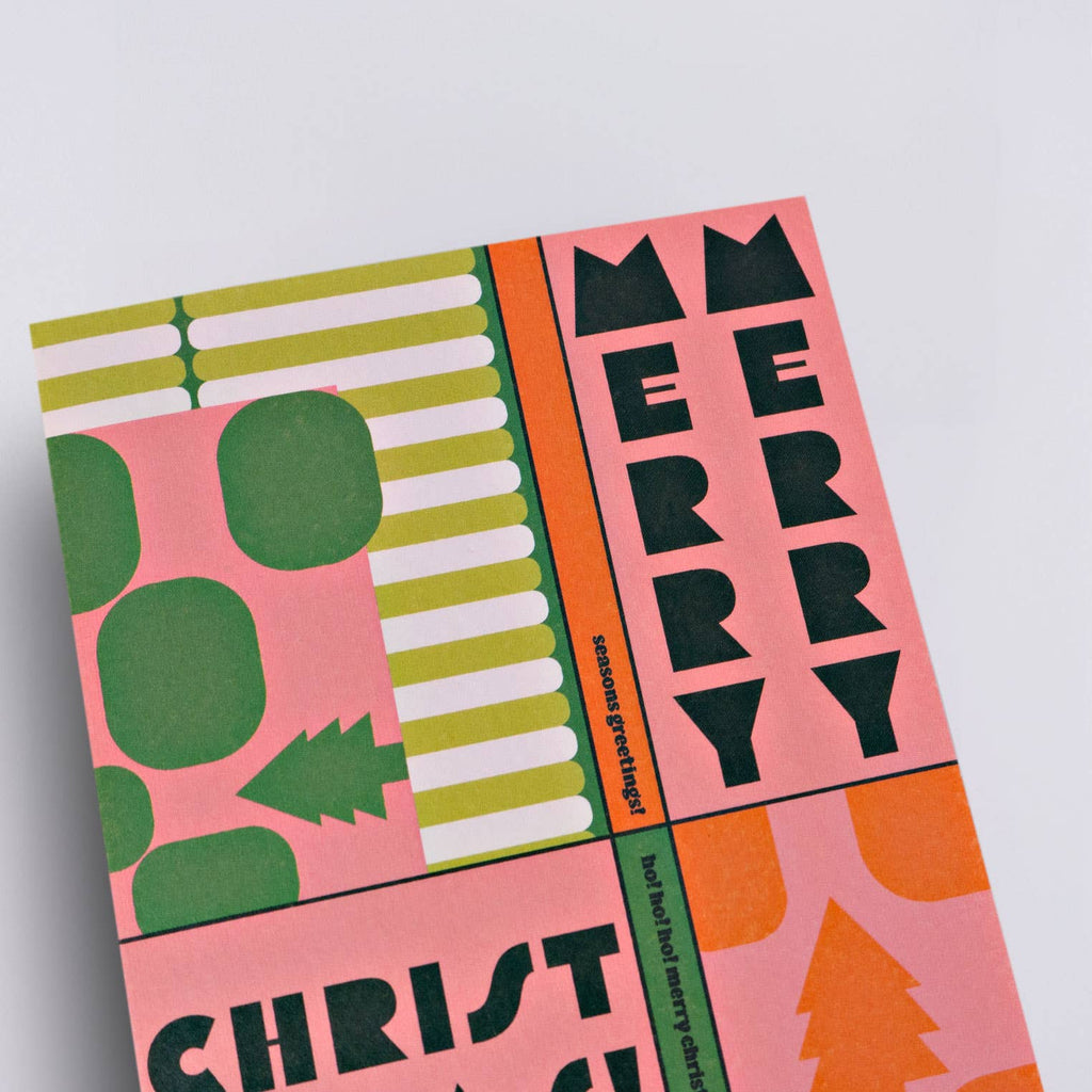 This graphic Christmas card is blank on the inside, leaving plenty of room for a personalized festive message! It’s an A6 card, printed in the UK on 300gsm FSC certified paper with a hammered texture, which enhances its rich colors. Comes with a pale green envelope and is packed in a biodegradable bag.