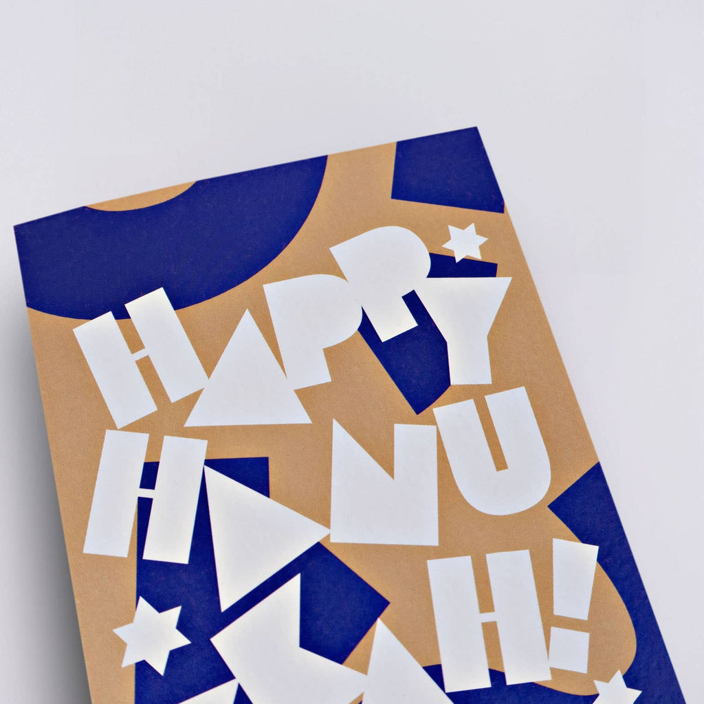 This bold Hanukkah card is blank on the inside so you can write a personalized message! It’s an A6 card, printed in the UK on 300gsm FSC certified paper. It has a hammered texture, which enhances its rich colors. Comes with a pastel pink envelope and is packed in a biodegradable bag.