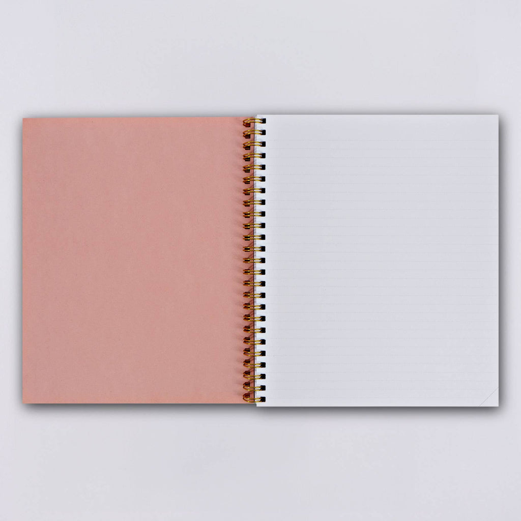 This lovely soft cover notebook is made in the UK using FSC certified paper. It measures 17.8 x 21.5cms, which is just slightly bigger than A5 size, and has brass coloured wire binding. It has 160 lined pages, made from 115gsm recycled paper and features a 300gsm soft cover. Made in the UK using FSC certified recycled paper.