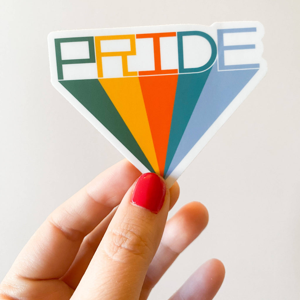 Bold and colorful PRIDE sticker just in time for Pride month! This sticker comes in a fun retro color palette 3 in x 2.5 in