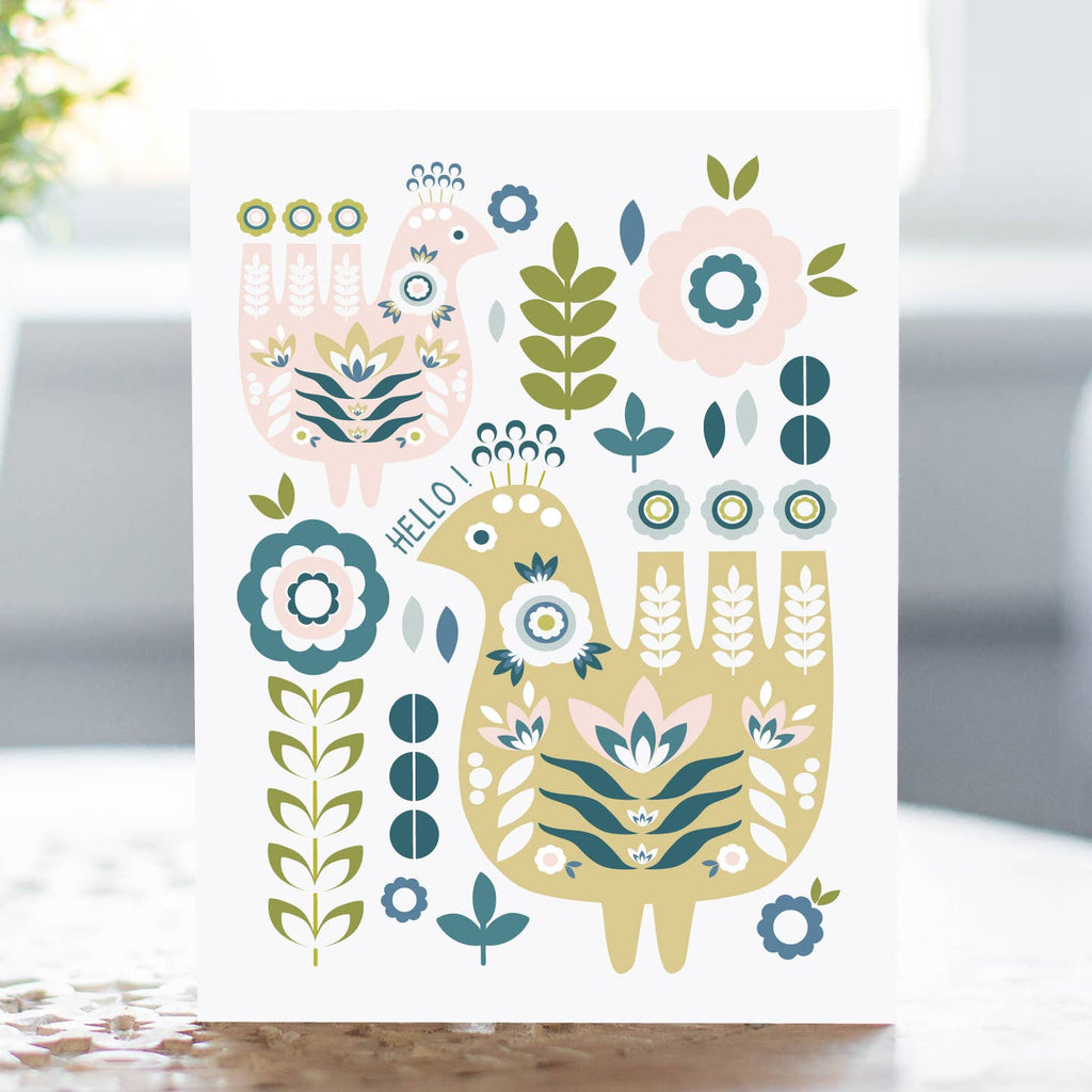 Send some wildwood love with this greeting card! Perfect for any occasion, this card's playful design and unique language will bring a smile to anyone's face. Say hello in a whole new way with this fun and quirky card.