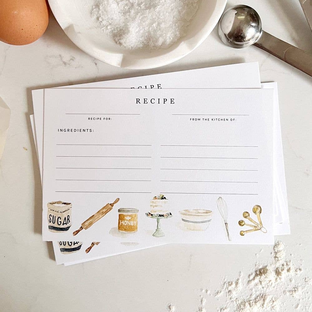 Write down your favorite recipes on the Baking Recipe Cards. There are 12 cards with space for ingredients on one side and instructions on the back.




Details

Set of 12 recipe cards

4" x 6"

Printed on eggshell textured paper
Original watercolor artwork by Emily Lex