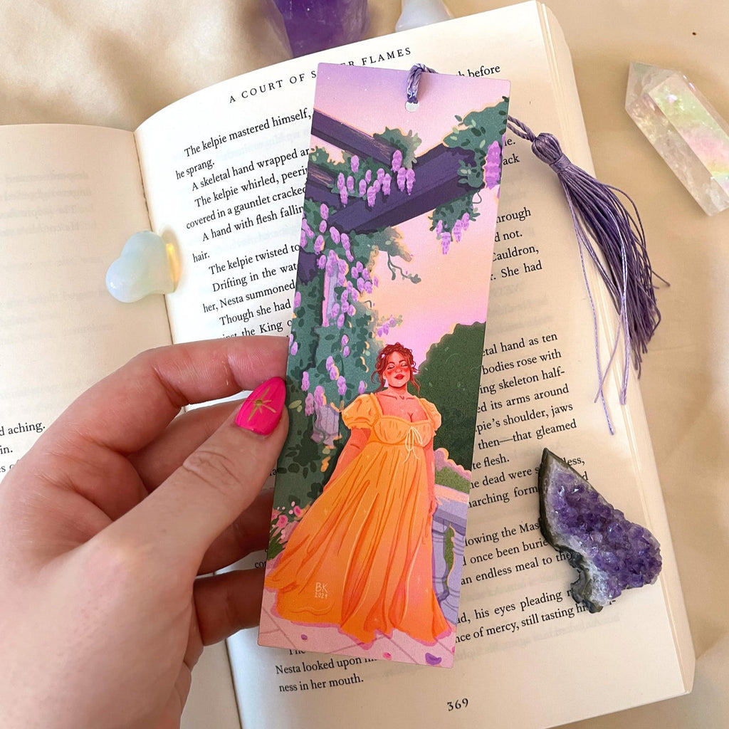 Sunset Fantasy double sided, UV coated bookmark with hand tied tassel. Artwork by Brittany Keller.