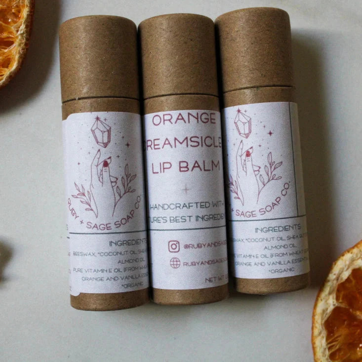 Orange Dreamsicle Lip Balm in a cardboard tube