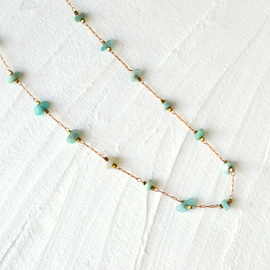 brass satellite chain with amazonite stone chips