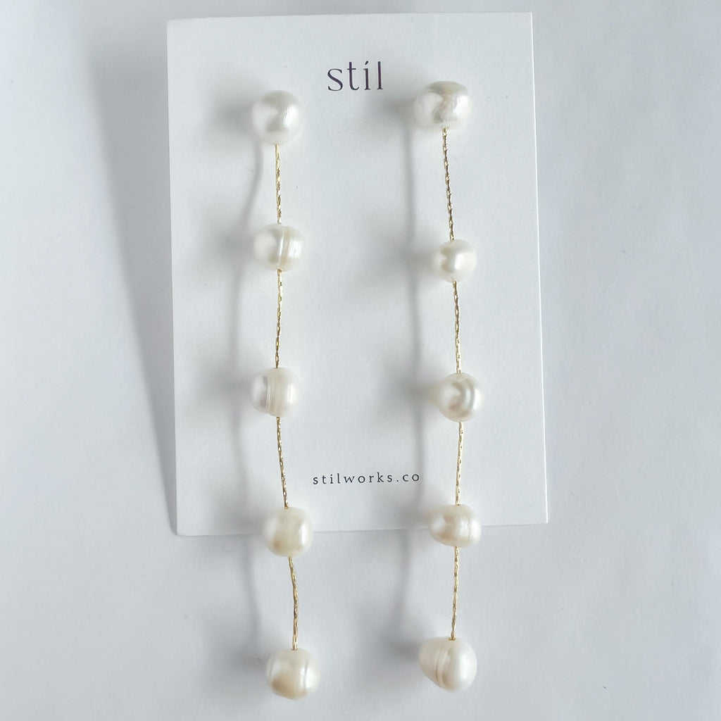 Strand of 5 Pearl Studs Natural Pearl gold plated steel