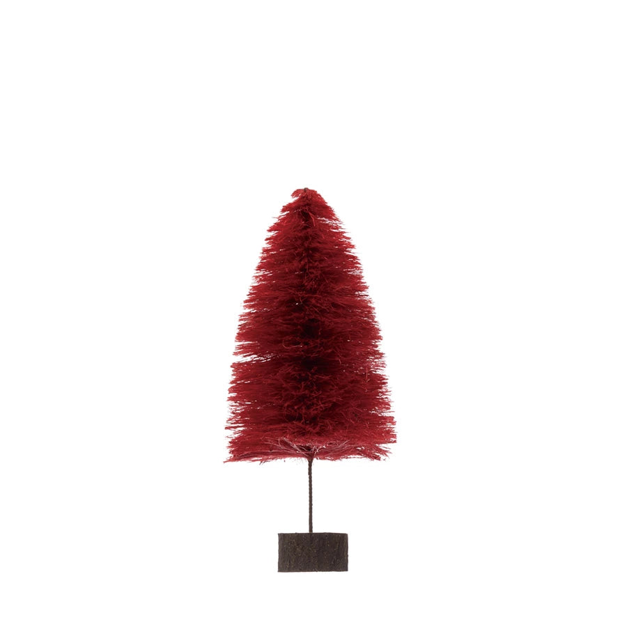 Sisal Bottle Brush Tree with Wood Slice Base, Berry Color    Size  5-1/2" Round x 13"H 