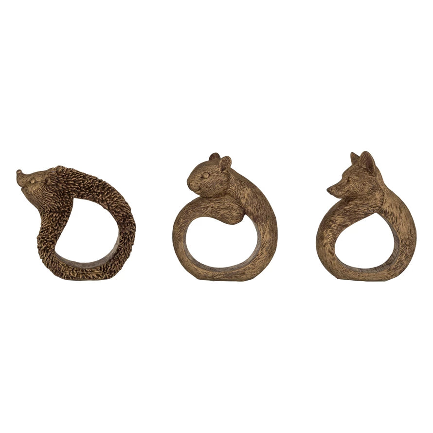 Tie your table setting together with these charming Resin Animal Napkin Rings! Featuring an antique gold finish, these rings add a touch of whimsy to any dining experience. Let these rings be the finishing touch to your next dinner party.