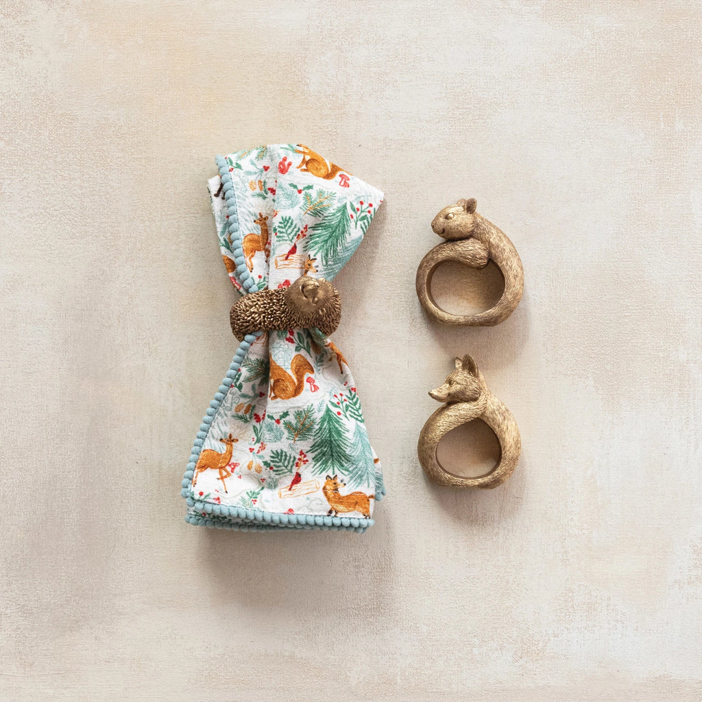 Tie your table setting together with these charming Resin Animal Napkin Rings! Featuring an antique gold finish, these rings add a touch of whimsy to any dining experience. Let these rings be the finishing touch to your next dinner party.