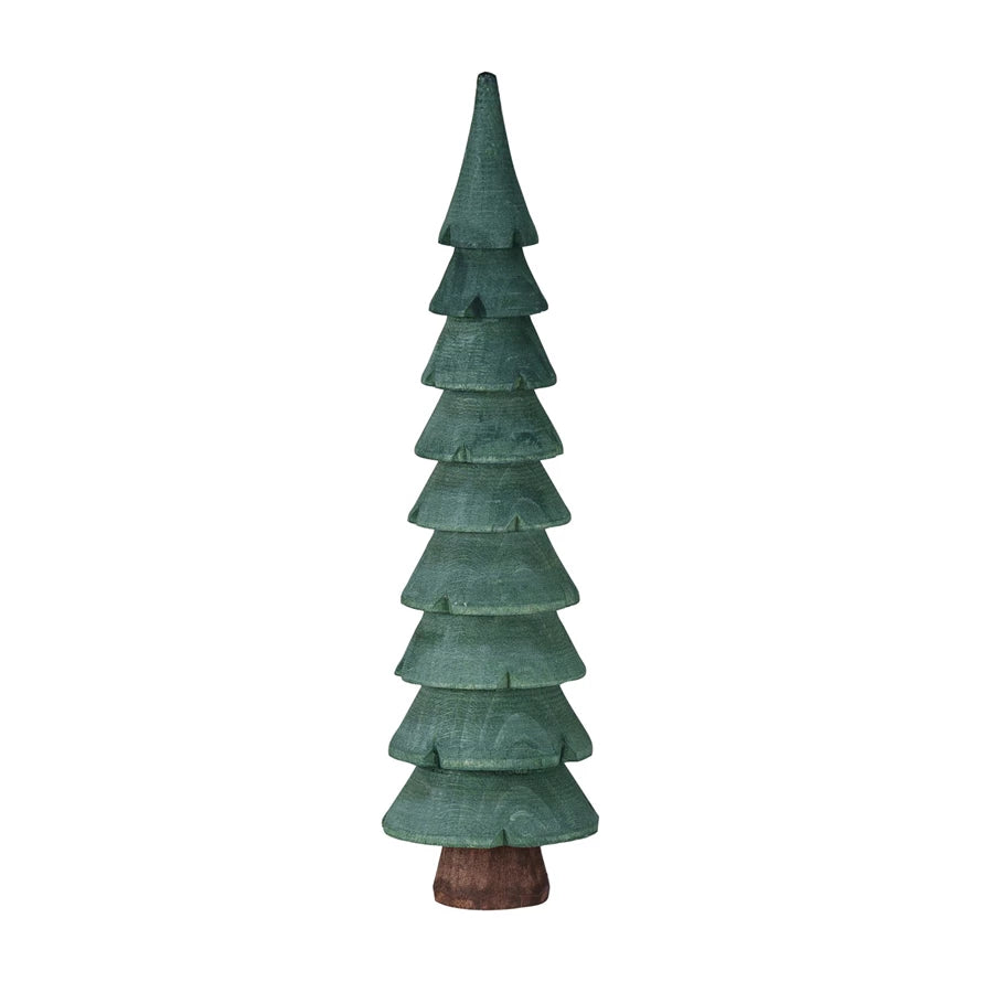 This green and brown carved wood tree is a beautiful and convenient way to decorate for the holidays. It features a carved wood tree with a green and brown color and a spiral shape that creates a rustic and artistic effect, making it look like a handmade tree.&nbsp;&nbsp;